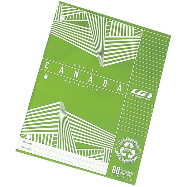 Cahier Canada ligné à trois trous - 80 pages - Vert