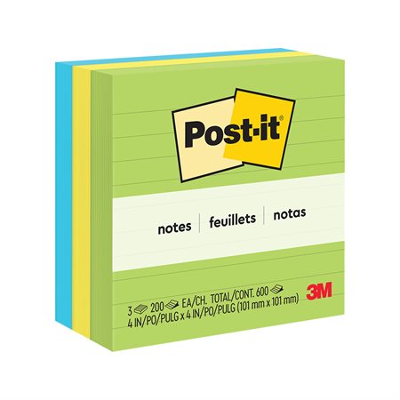 Post-it® Original Notes – Jaipur Collection 4 x 4 in., lined 200-sheet pad (pkg 3)