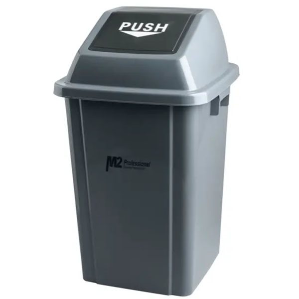 Grey EZ-Push Garbage Container with Lid - 60 L