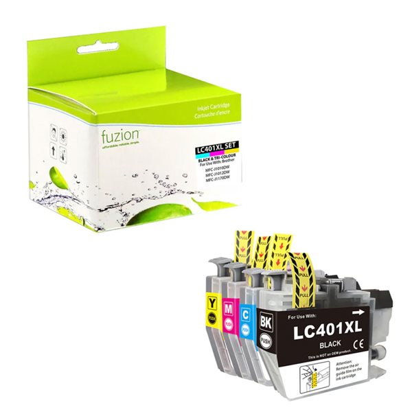 Cartouche jet d'encre compatible haute capacité Brother LC401XL - Ensemble de 3 couleurs