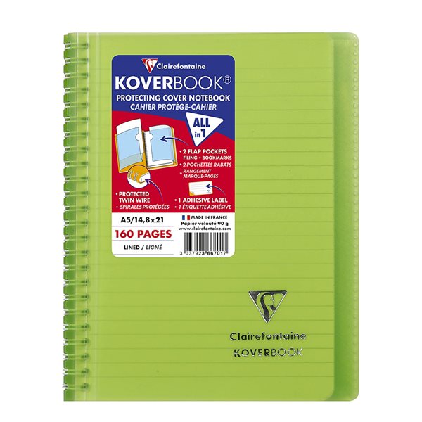 Cahier de notes ligné à reliure spirale Koverbook A5