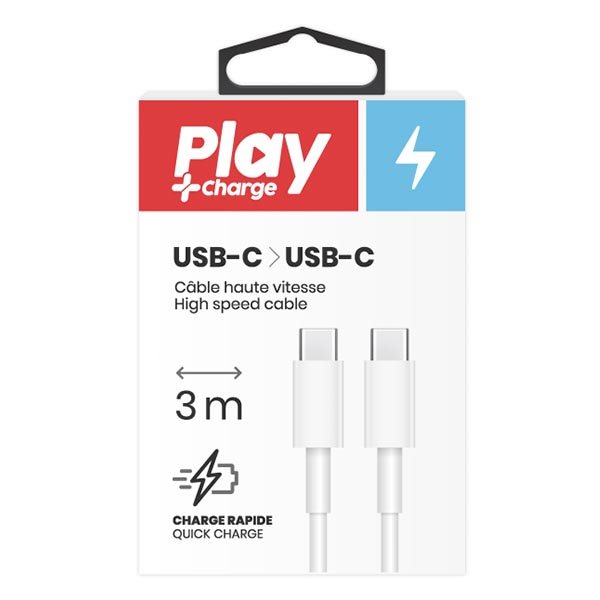 Câble de recharge USB-C / USB-C Play + Charge - 3 m