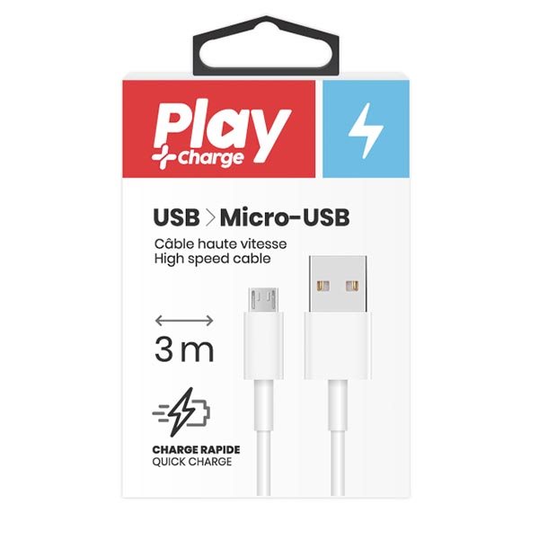 Câble de recharge USB / Micro-USB Play + Charge - 3 m