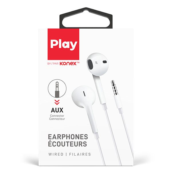 Écouteurs boutons filaires Play avec connecteur auxiliaire 3,5 mm