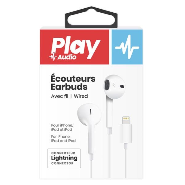 Écouteurs boutons filaire Play + Audio pour iPhone et iPad