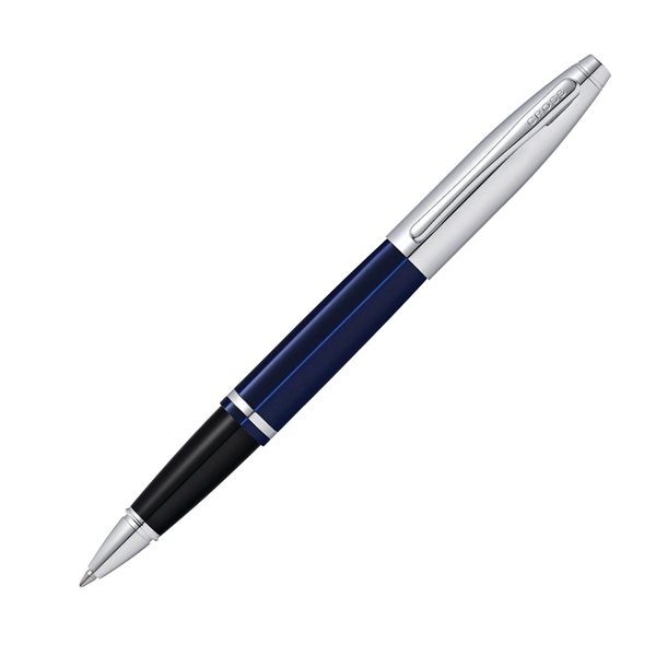Calais Rolling Ballpoint Pen - Chrome & Blue Lacquer