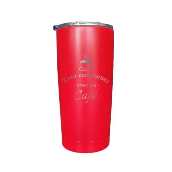 Verre isotherme gravé 18 oz - Tout commence avec un café