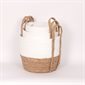 Round Straw Basket - White and Natural - Small