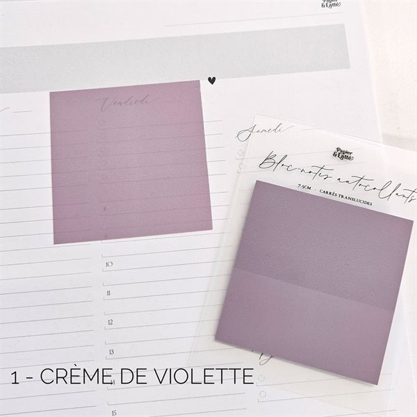 Bloc-notes auto-adhésifs carrés translucides Crème de violette
