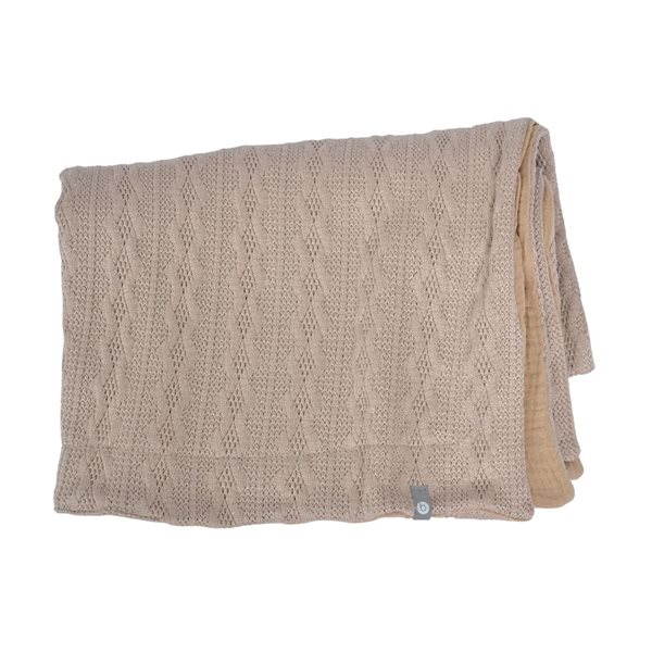 Couverture pour bébé en tricot & mousseline - Beige