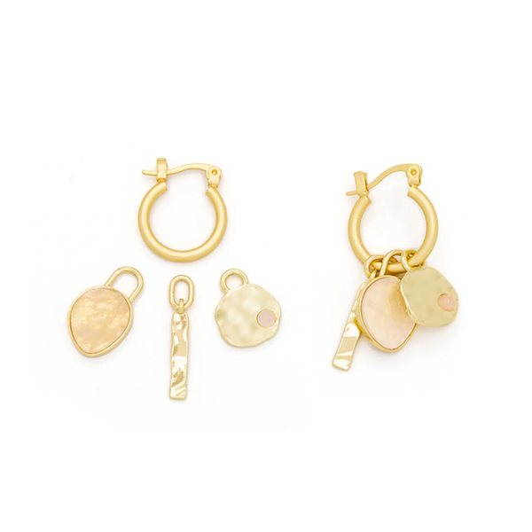 Boucles d'oreille avec breloques interchangeables - Rose Quartz