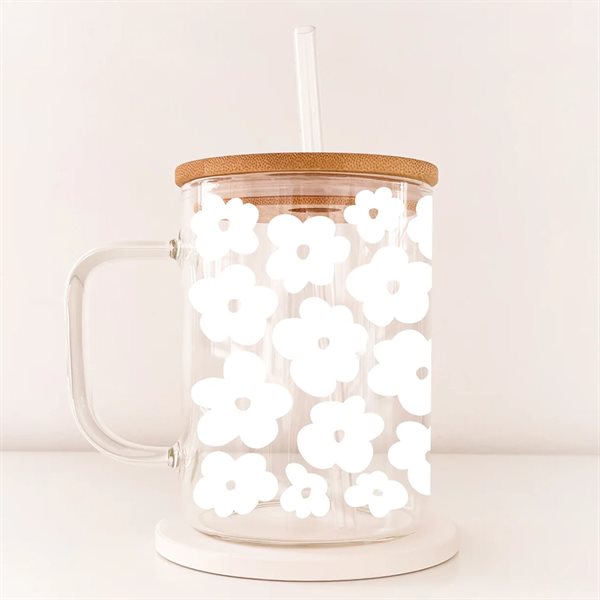 Tasse boho 17 oz - Champ de fleurs blanc