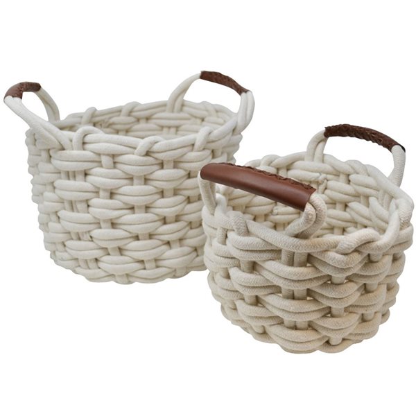 Cotton Rope Woven Basket with Handles - Small