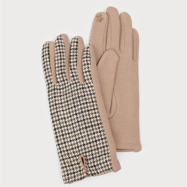 Gants extensibles imprimé pied-de-poule - Camel