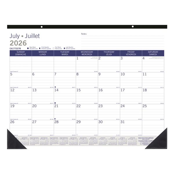 DuraGlobe™  Bamboo Fibre Academic Monthly Desk Pad Calendar (2026-2027) - 17 x 22 in