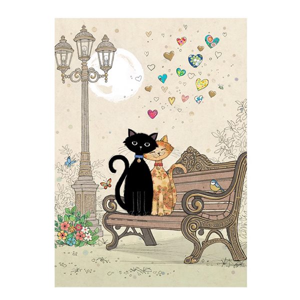 Carte de souhaits – Chats sur un banc