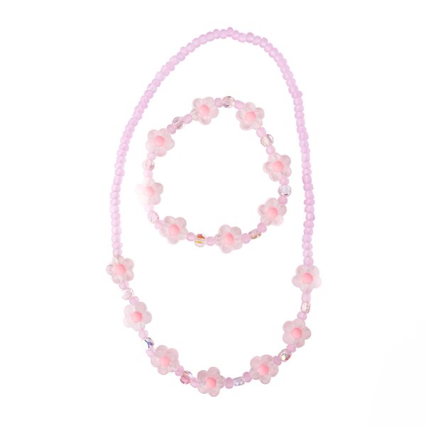 Collier et bracelet à fleurs de cristal rose