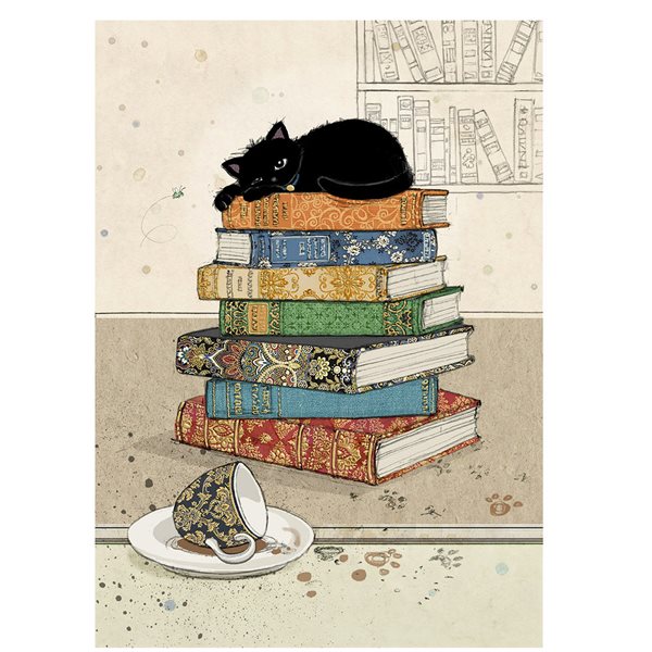 Carte de souhait – Chaton sur des livres