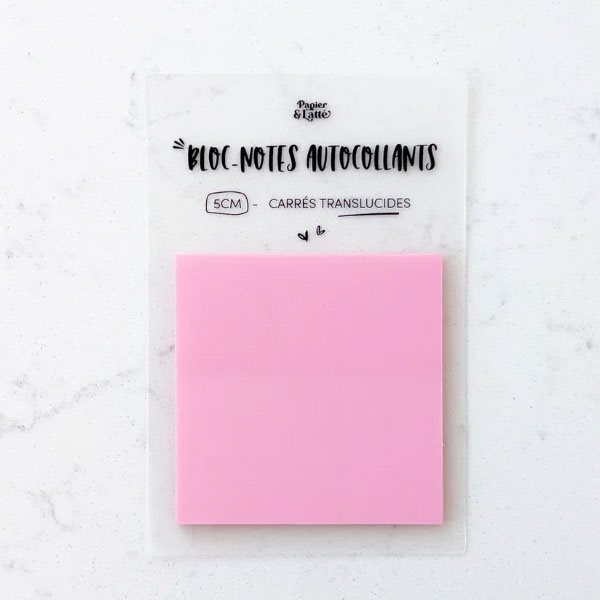 Bloc-notes auto-adhésifs carrés translucides - Rose bonbon (005)