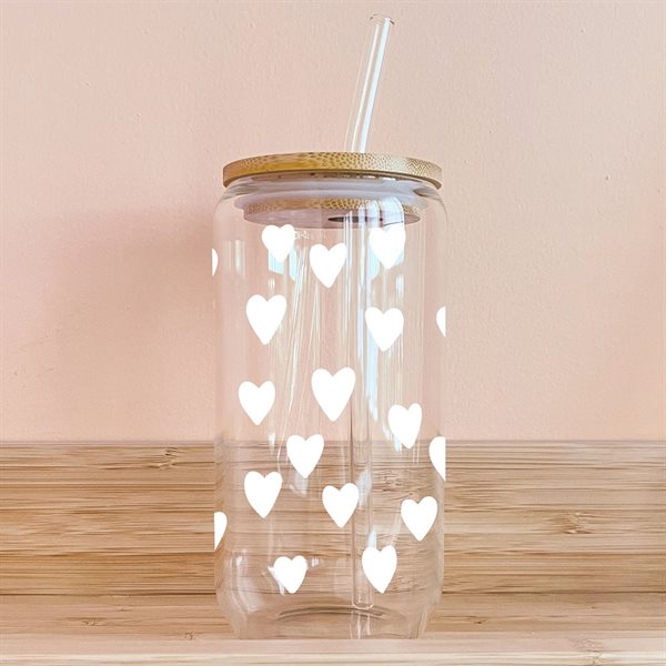 16 oz Cold Beverages Glass - White Hearts