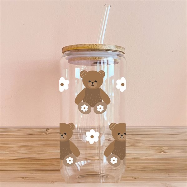 16 oz Cold Beverages Glass - Teddy Bear