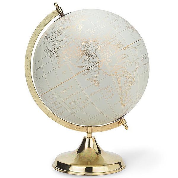 Globe terrestre sur pied 18 po. - Ivoire et or