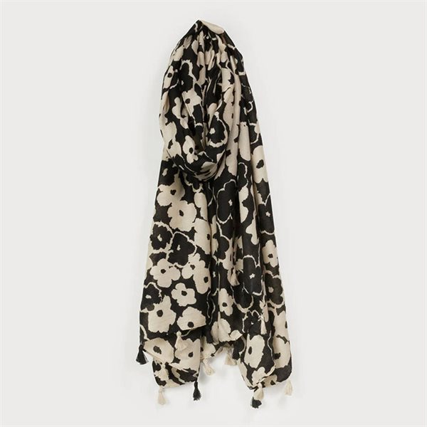 Lightweight Floral Patterned Scarf - Black & White