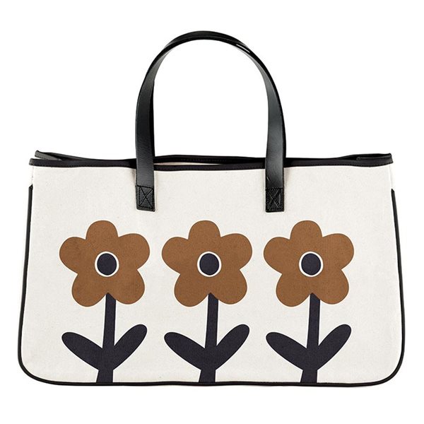 Sac fourre-tout en toile - Fleurs marron