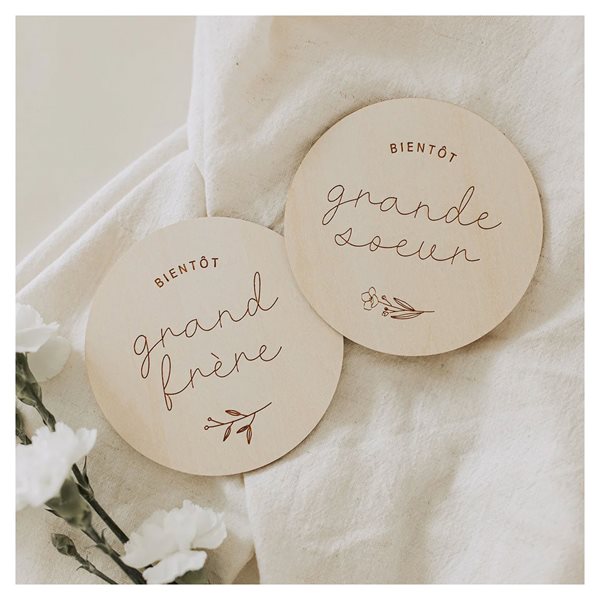 Pastille de bois - Bientôt grand frère / Bientôt grande sœur