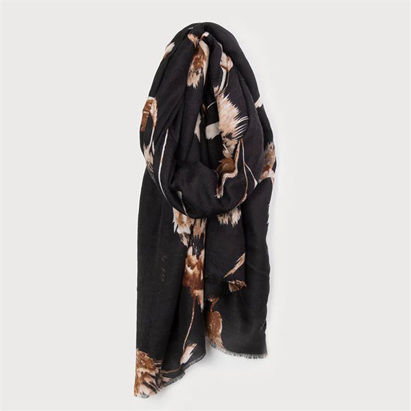 Scarf With Floral Print - Black