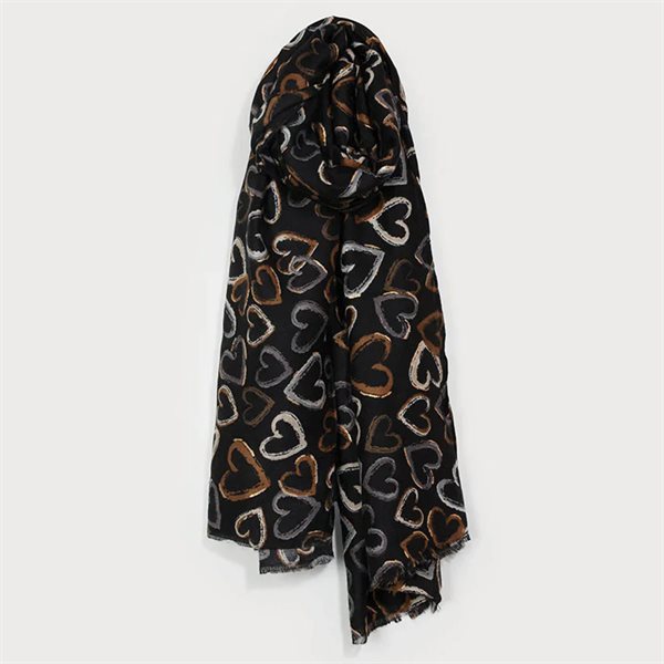 Lightweight Allover Hearts Print Scarf - Camel