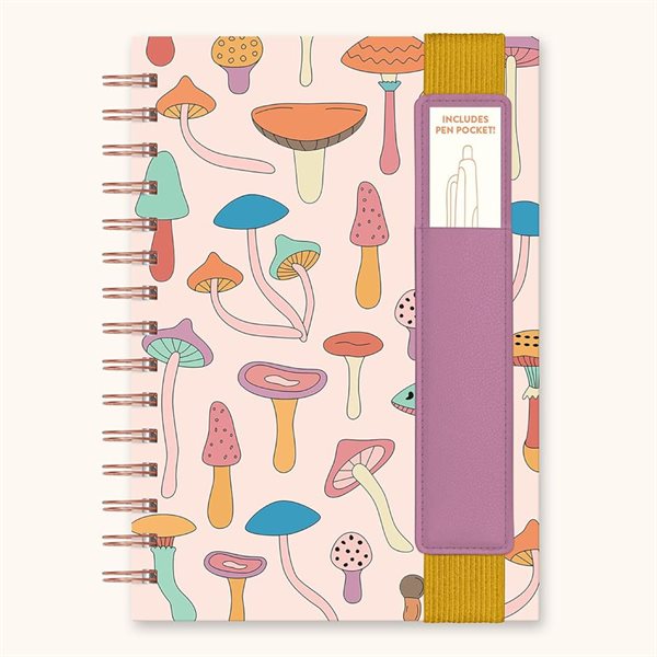 Cahier de notes ligné avec pochette pour stylos Oliver - Mélodie des champignons
