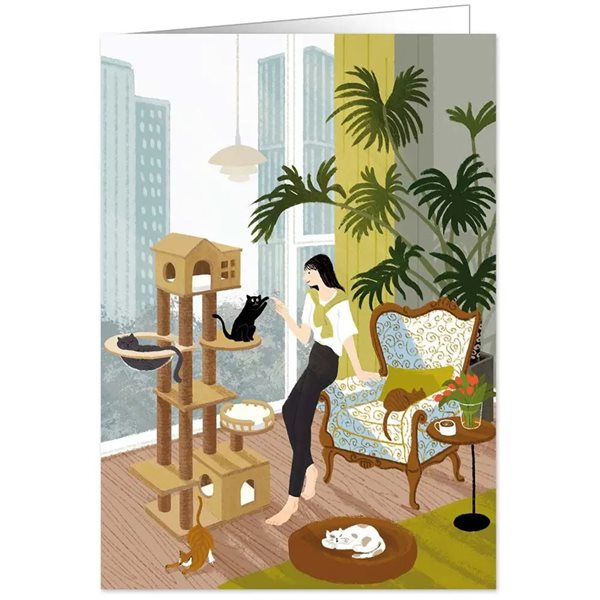 Carte de souhaits - Femme avec chats