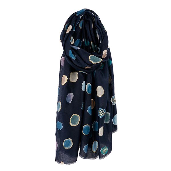 Écharpe légère imprimé à pois multicolores - Marine