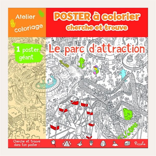 Affiche à colorier Cherche et Trouve Le parc d'attraction