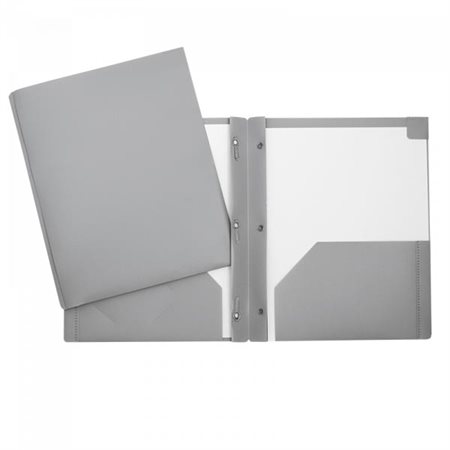 Poly Report Cover With Three Fasteners And Pockets - Grey