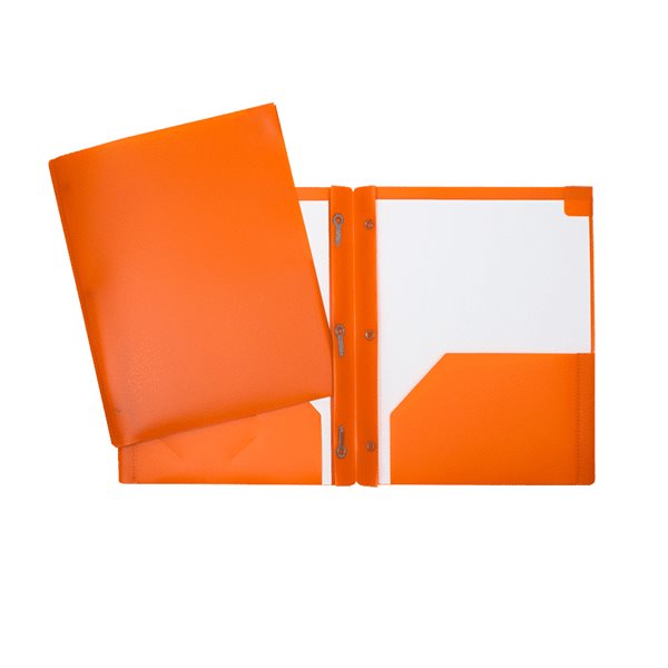 Poly Report Cover With Three Fasteners And Pockets - Orange