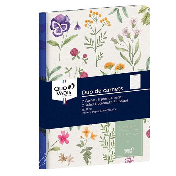 Carnets de notes minces lignés en duo Fantaisie Quo Vadis - Petites fleurs