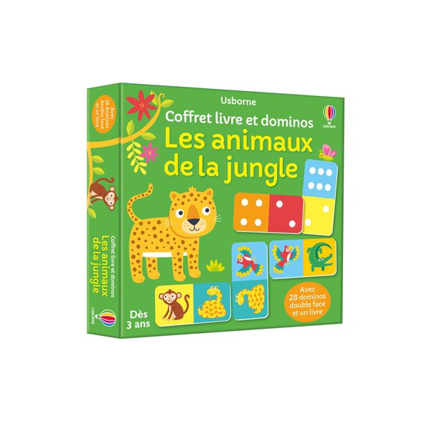 Les animaux de la jungle : Coffret livre et dominos