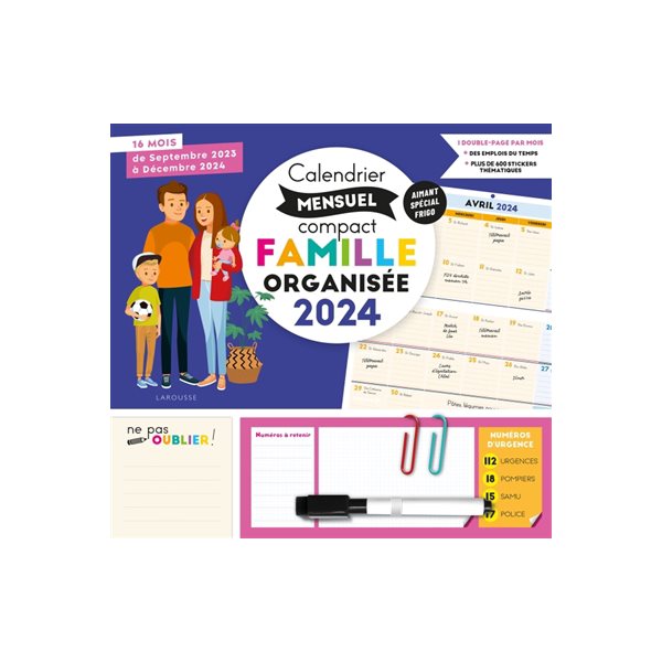 Calendrier compact mensuel famille organisée 2024