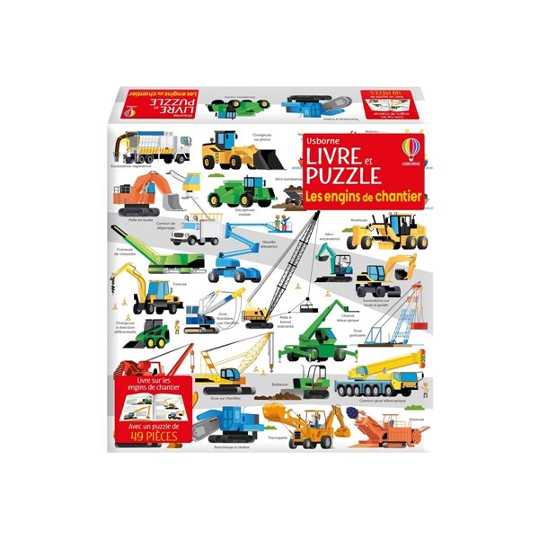 Les engins de chantier : Coffret livre et puzzle